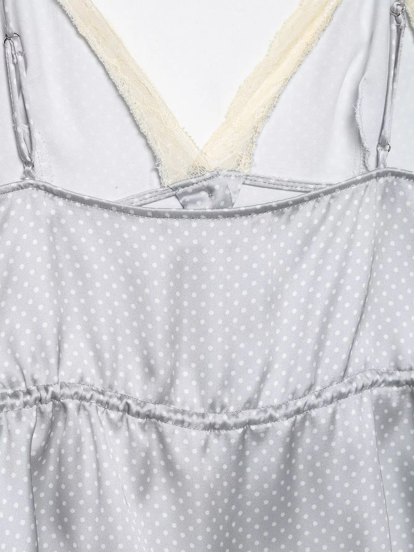 HH Polka Dot Satin Cami Top für Damen 2026 Sommer Spitzenbesatz Spaghettiträger Peplum Top Elegant Alltag Urlaub Strand Loungewear – Detail 11