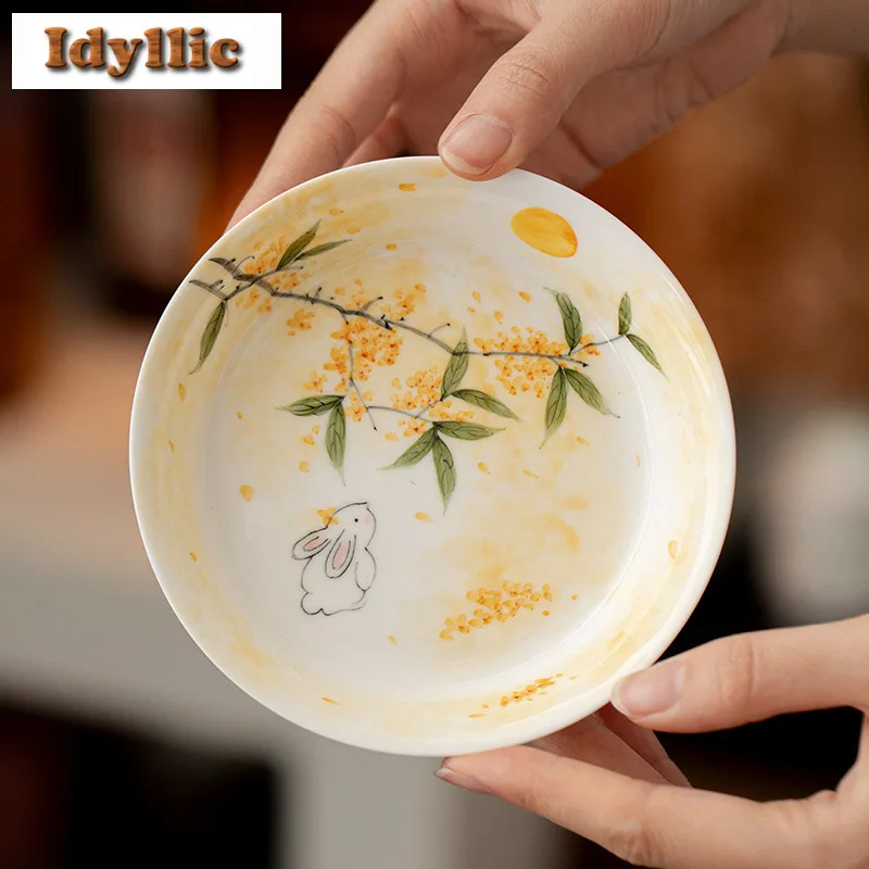 Hand-painted Osmanthus Cute Rabbit Pot Bearing Holder Teapots Heat Insulation Pad Dry Brew Table Tea Tray Coasters Tea Items