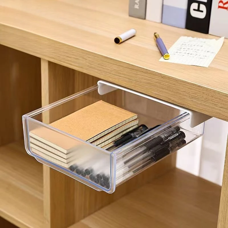 Under Desk Stationery Storage Drawer Plastic Self Adhesive Hidden Pull Out Stationery Storage Box Office Desk Organizers