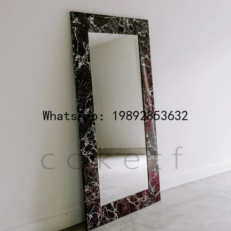 CC Light Luxury Marble Rectangular Dressing Mirror, Living Room Bedroom Fitting Mirror, Wall-mounted Full-body Floor Mirror