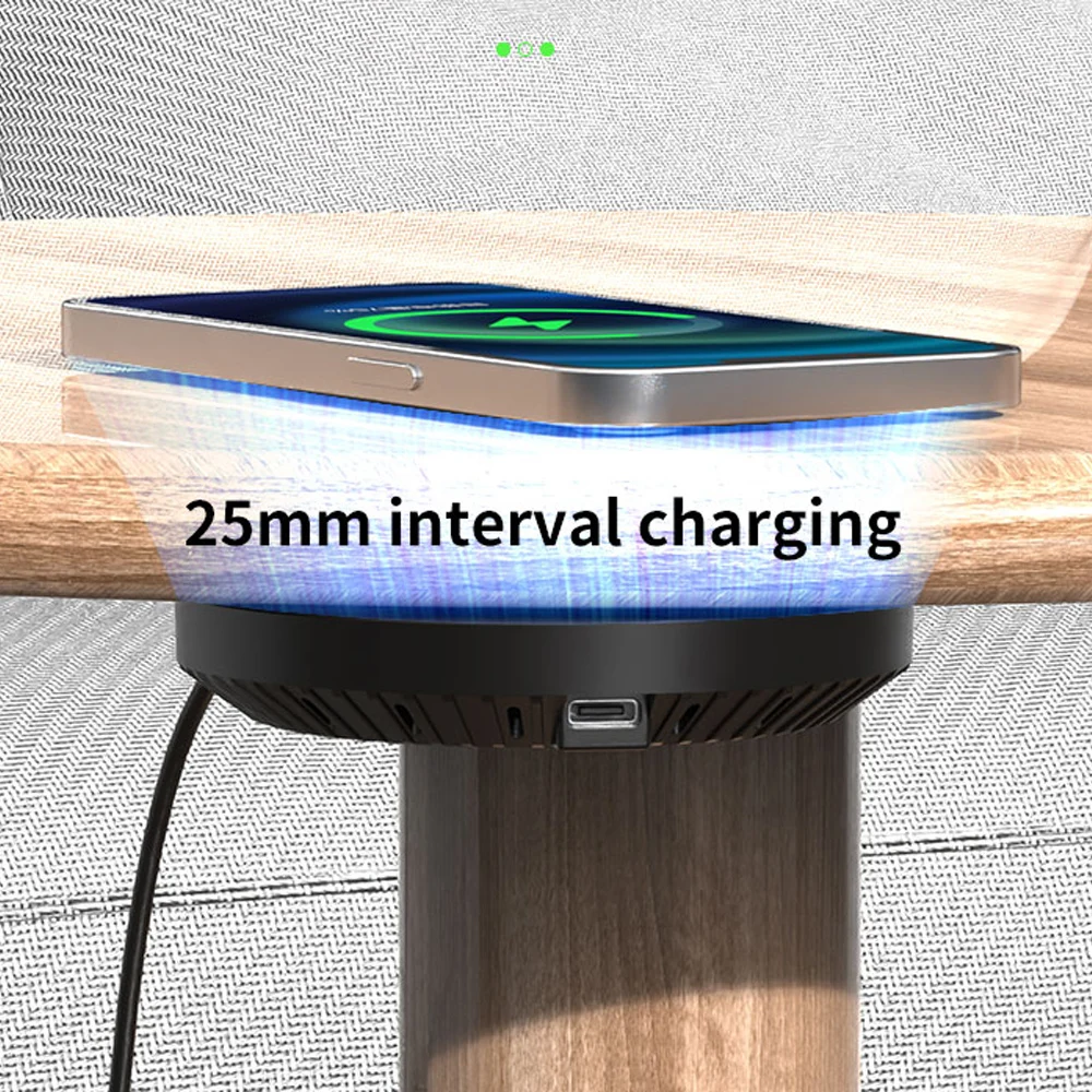 Wireless Charger Pad Stand 40MM Long Distance Invisible Hidden Under Desk Phone Induction Fast Wireless Charging Station Dock