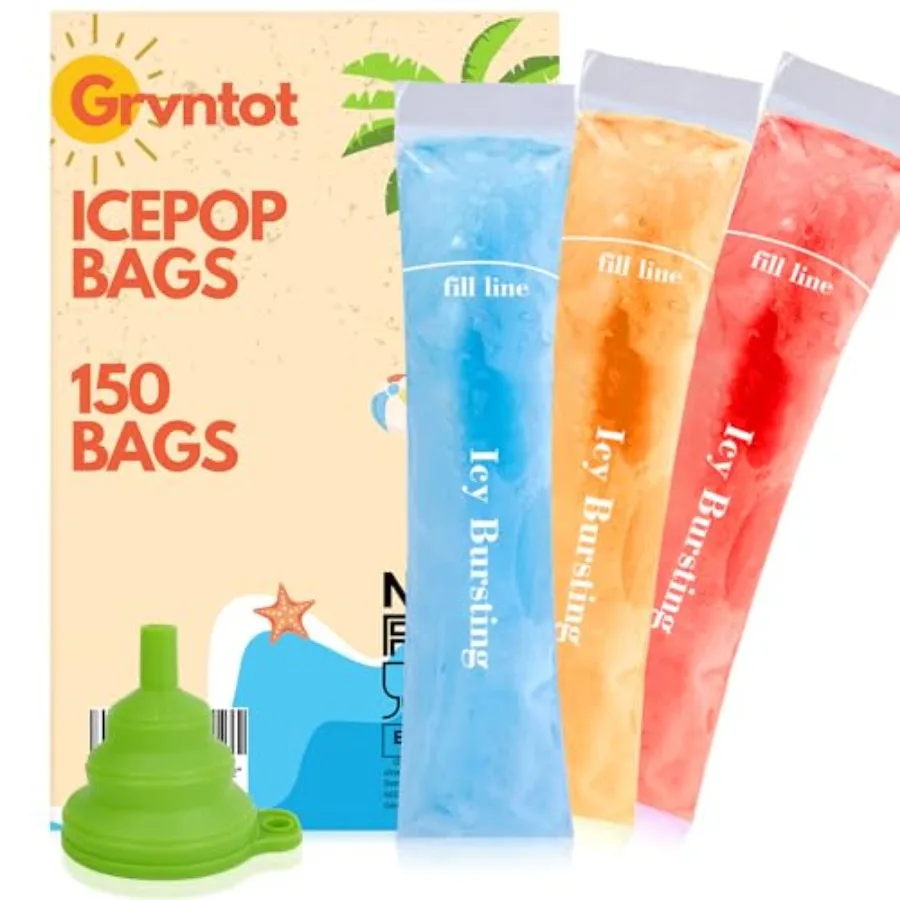 150 Disposable Ice Popsicle Mold Bags 8x2" for DIY Natural Fruit Snacks, Juice and Smoothies, Ice Pops Molds BPA-Free, Zip Seal