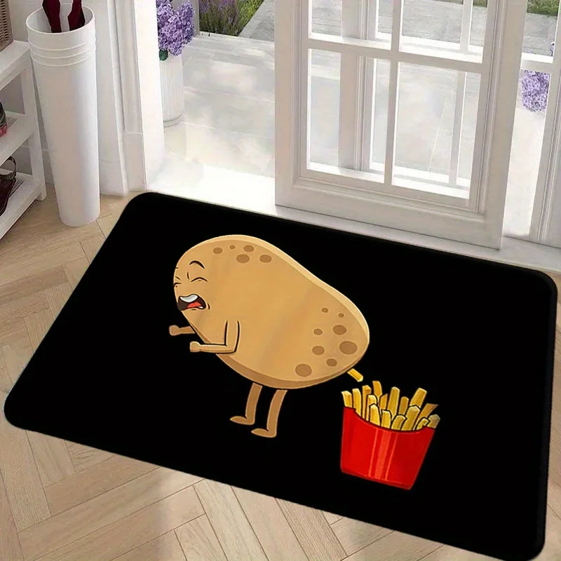 Funny Potato French Fries Doormat, Cute Food Cartoon Rug, Kitchen Welcome Mat, Non-Slip Entryway Carpet, Quirky Home Decor