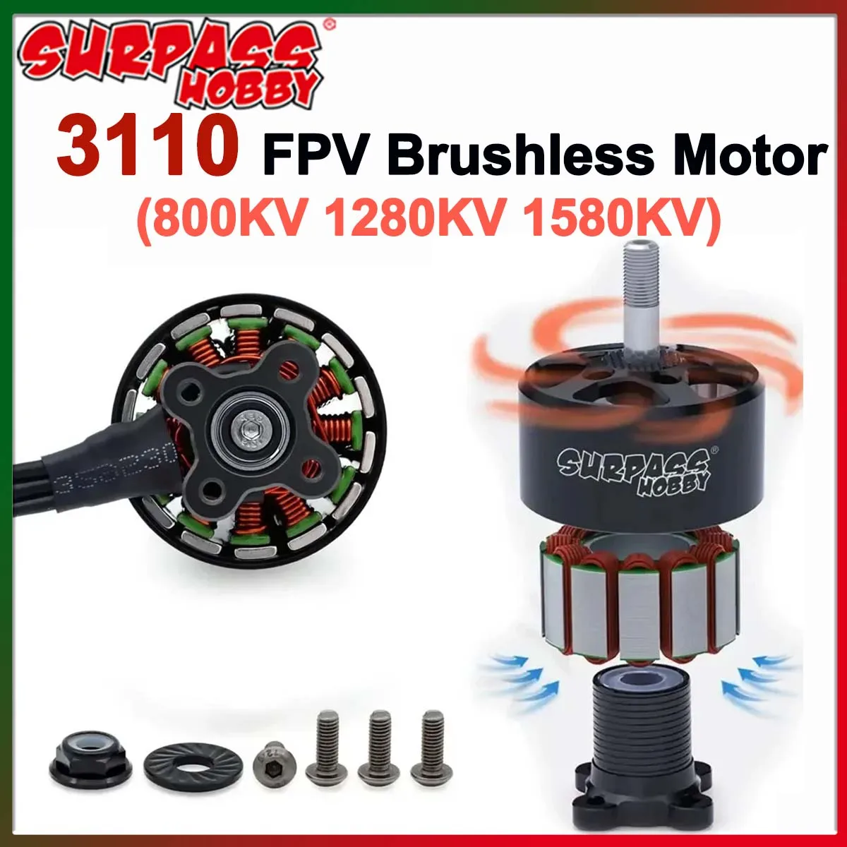 

SURPASS HOBBY 3110 Outrunner Бесщеточный двигатель 800 кВ 1280 кВ 1580 кВ для RC FPV Drone Quad Plane Mark4 10-дюймовая рамка APEX
