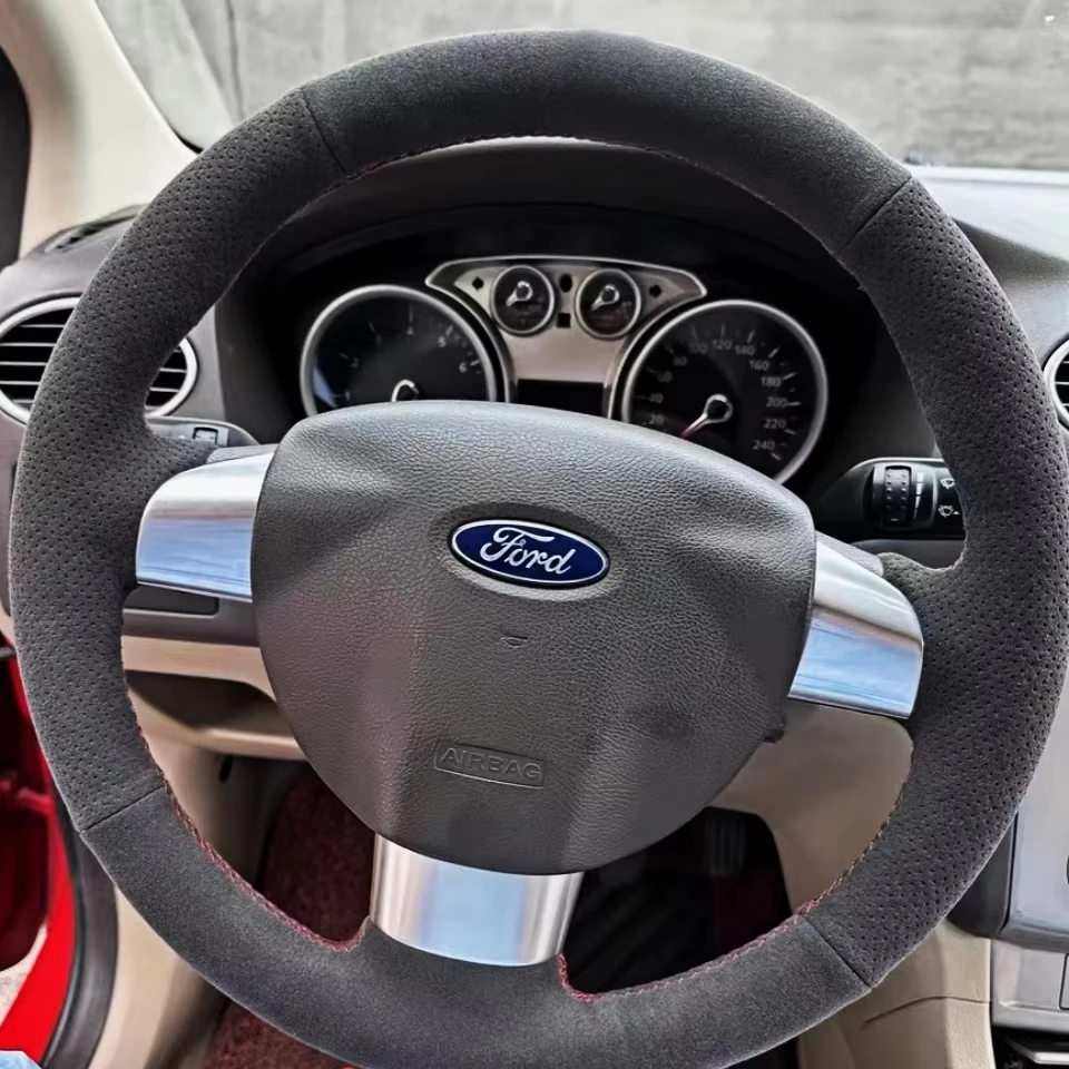 Customized Car Steering Wheel Cover Hand Sewing Suede for Ford Focus 2 2005 2006 2007 2008 2009 2010 2011 3-Spoke