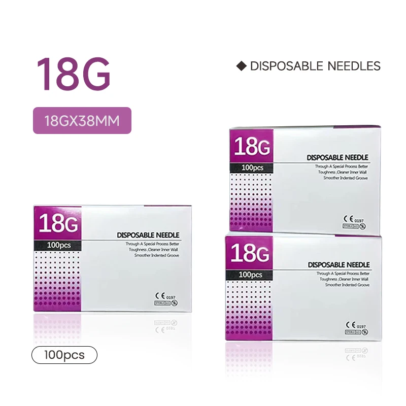 High Quality 18g 38mm Disposable Needle Individually Packaged Sterile Steel Tip Needle Painless Beauty Tools