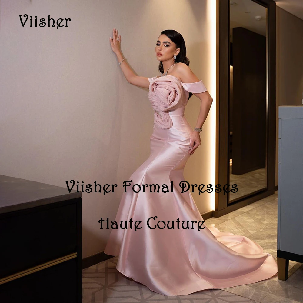 

Pink Mermaid Evening Dresses Off Shoulder Prom Dress Strapless Arabian Dubai Formal Party Gown with Train