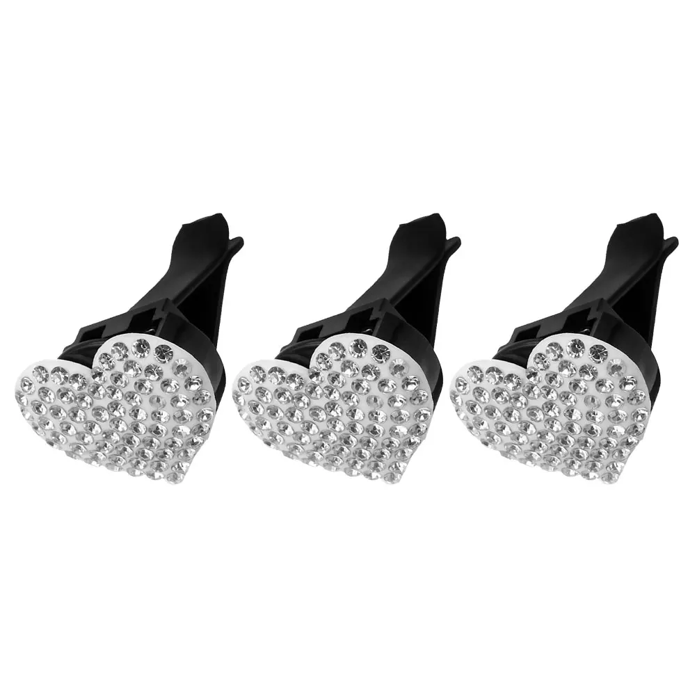 

3pcs Car Air Freshener Vent Clip Heart-Shaped Rhinestone Crystal Diffuser Holder Interior Decor Black