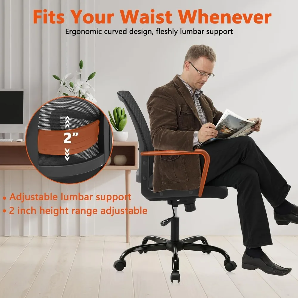 Ergonomic Rolling Mesh Desk Chair with Executive Lumbar Support and Adjustable Swivel Design for Home Office, Office Chair