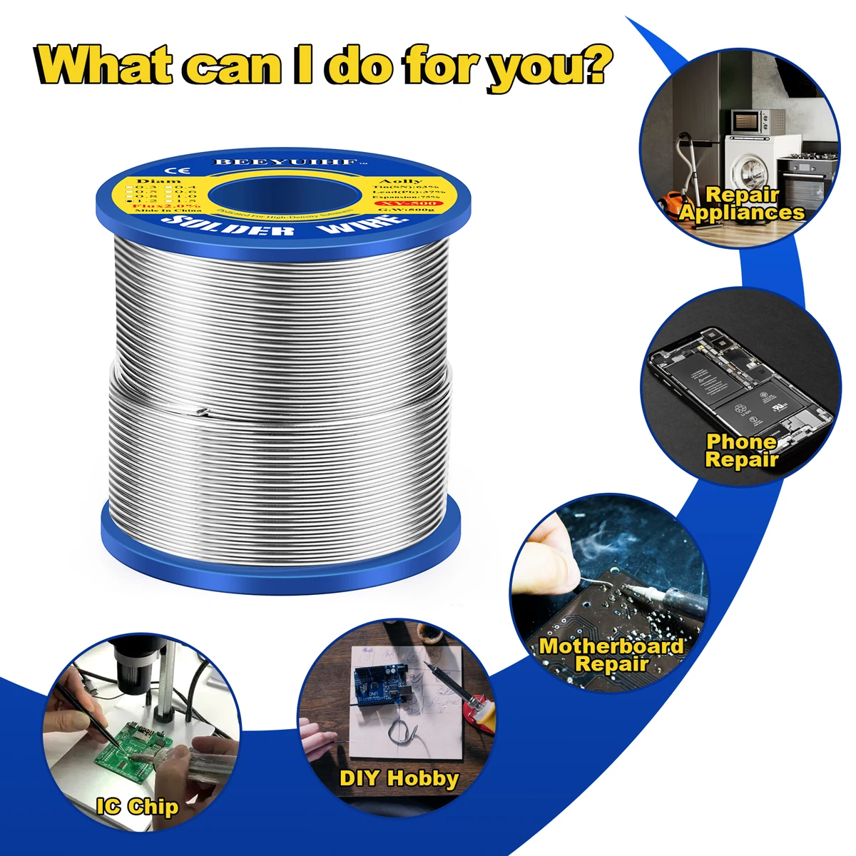 500g Solder Wire Tin 63/37 Rosin Core Welding Reel Soldering Wire Roll No-clean Flux 2.0% 0.5/0.6/0.8/1.0/1.2/1.5/2.0mm DIY