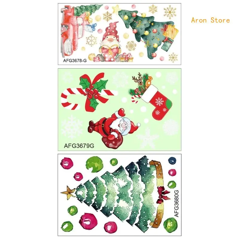 

Christmas Theme PVC Sticker Glow in The Dark Sock Snowmen Wall Living Room Decal H3CF