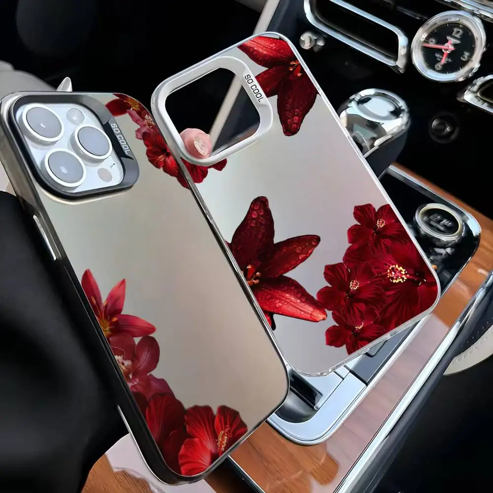 

Cute Lily Hibiscue Phone Case For iPhone 16,15,14,13,12,11,Mini,Pro,MAX Black Matte Shockproof Cover