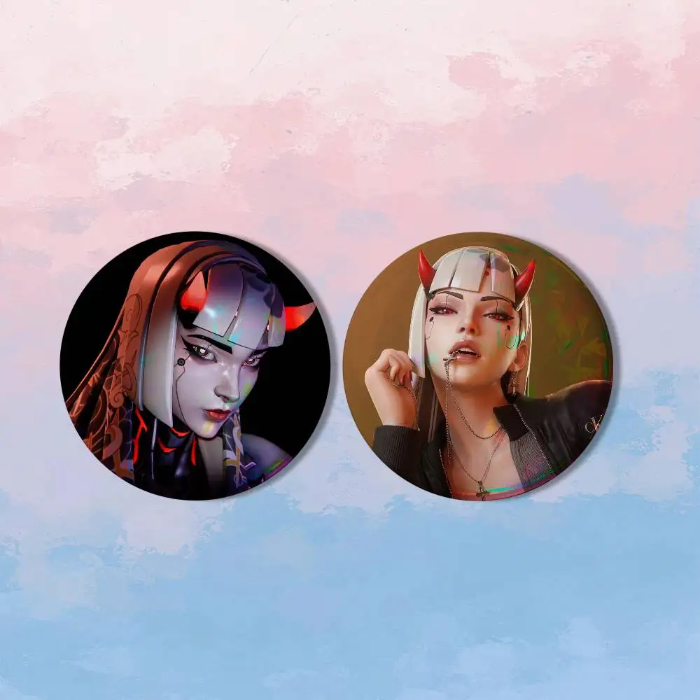 O-Overwatch Shion 2 piece set Badges On Backpack Jacket Cartoon Round Brooches Acrylic Button Pins Collection Gifts