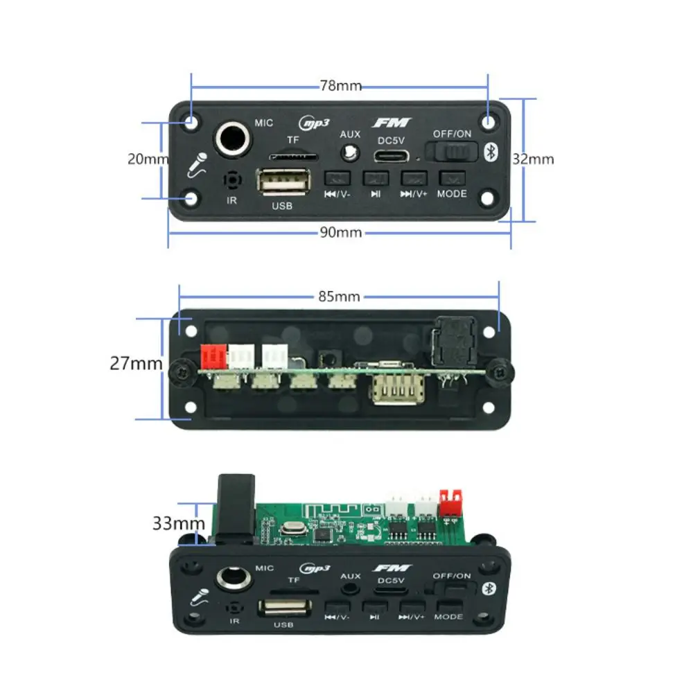 FM Radio Module Audio Amplified Decoding Module 5.3 Lossless USB Drive 5W Handsfree Audio Decoder Board TF Card