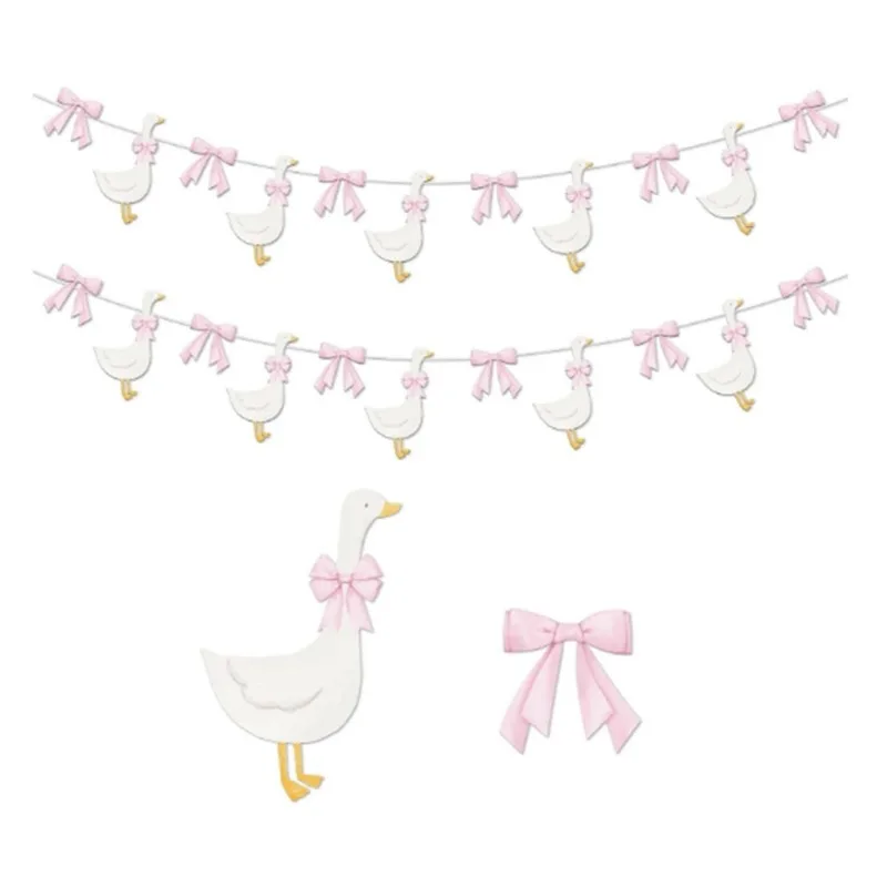 Rosa weiße alberne Gans-Papierbanner, niedliche Bauernhof-Gänse, Schleife, Girlande, Gans, Babyparty, Luftballons, Mädchen-Geburtstagsparty-Dekorationen – Detail 2