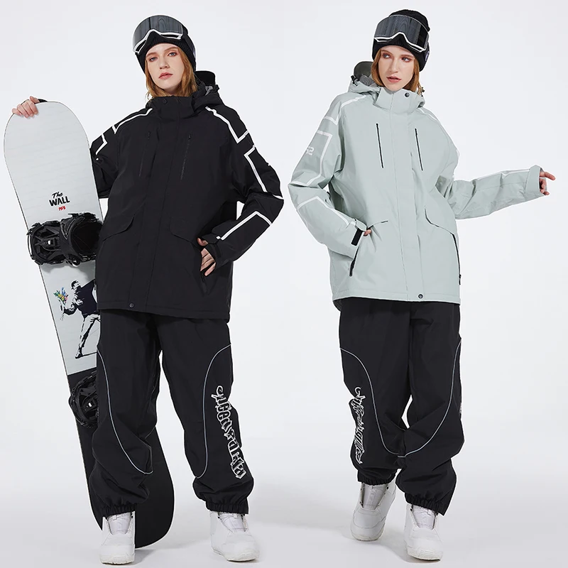 Outdoor Sport Mountain Man Snowboard Sets Winter Hooded Jacket Pants Women Skiing Suits Waterproof Alpine Female Snow Tracksuit