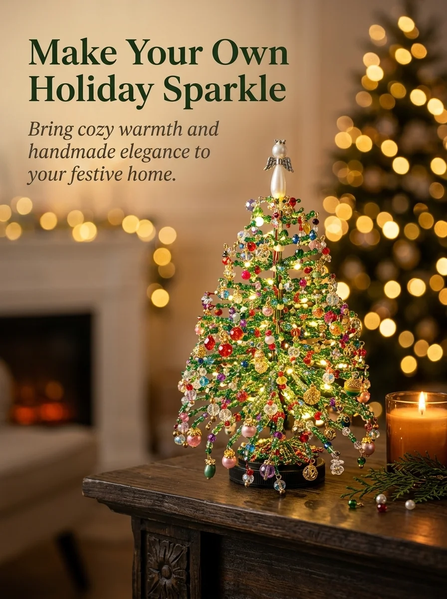 Home Decor Xmas Tree - LED 조명과 수제 크리스탈 비즈 장식이