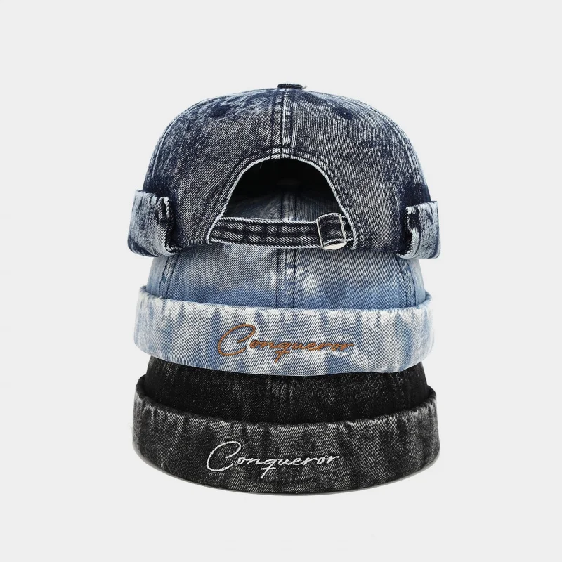 New Japanese Yuppie Style Retro Denim Skull Cap Women Trendy Couple Versatile Washed Embroidered Landlord Hat