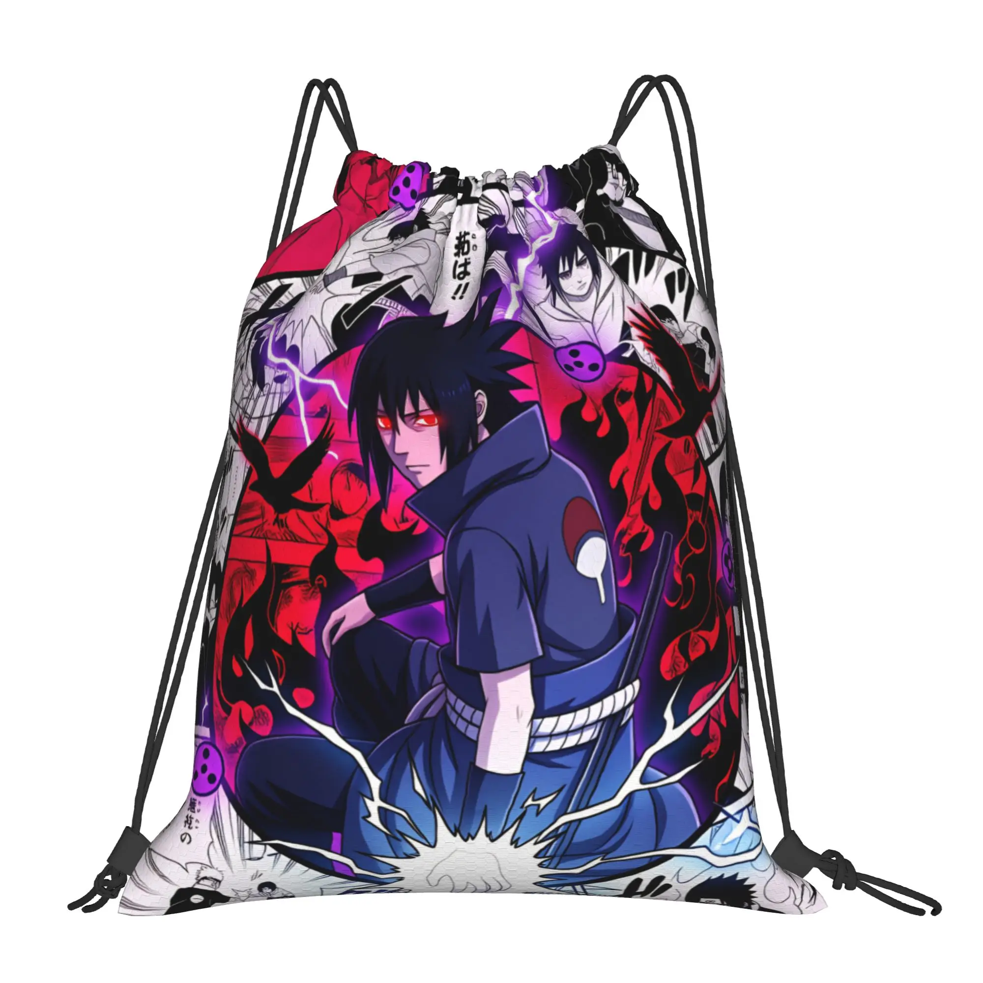 

Custom N-Narutoes Uchihas Sasukes Drawstring Bag Men Women Lightweight Vintage Design Comics Movie Sports Gym Storage Backpack