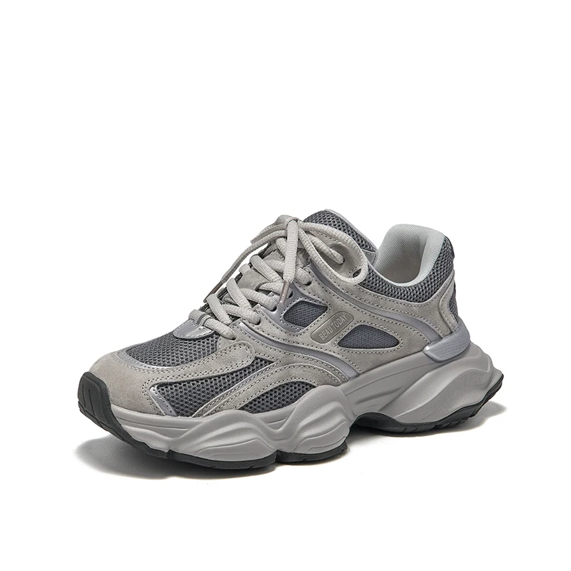 BEAUTODAY Grube Sneakersy Damskie Siateczkowe Mieszane Okrągły Nosek Sznurowane Gruba Podeszwa Nowe Oddychające Damskie Buty Sportowe Ręcznie Robione HW29A14 — zdjęcie 2