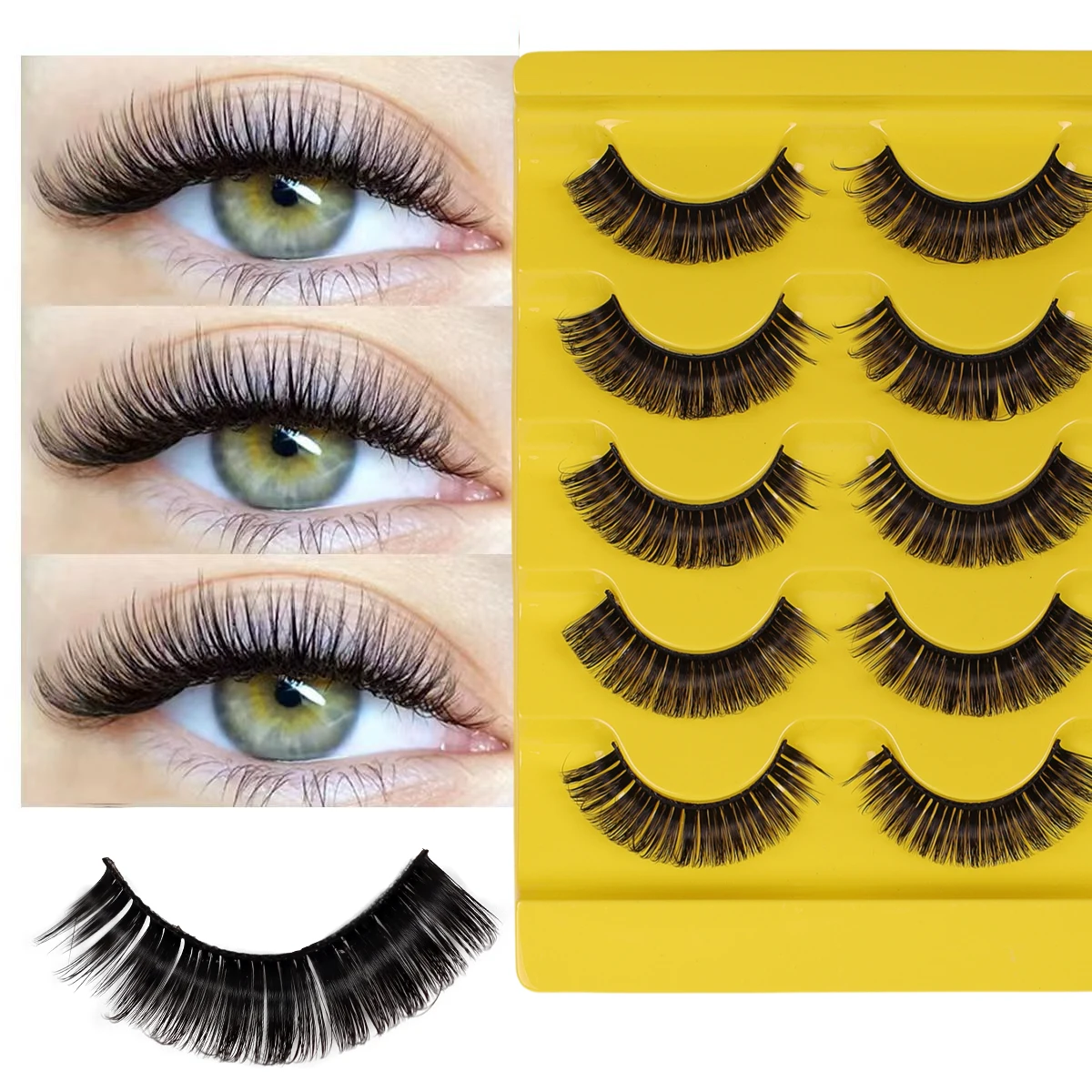 

5 pairs of Russian curly false eyelashes DD with thick curvature, European and American fashion, synthetic fiber charm, European