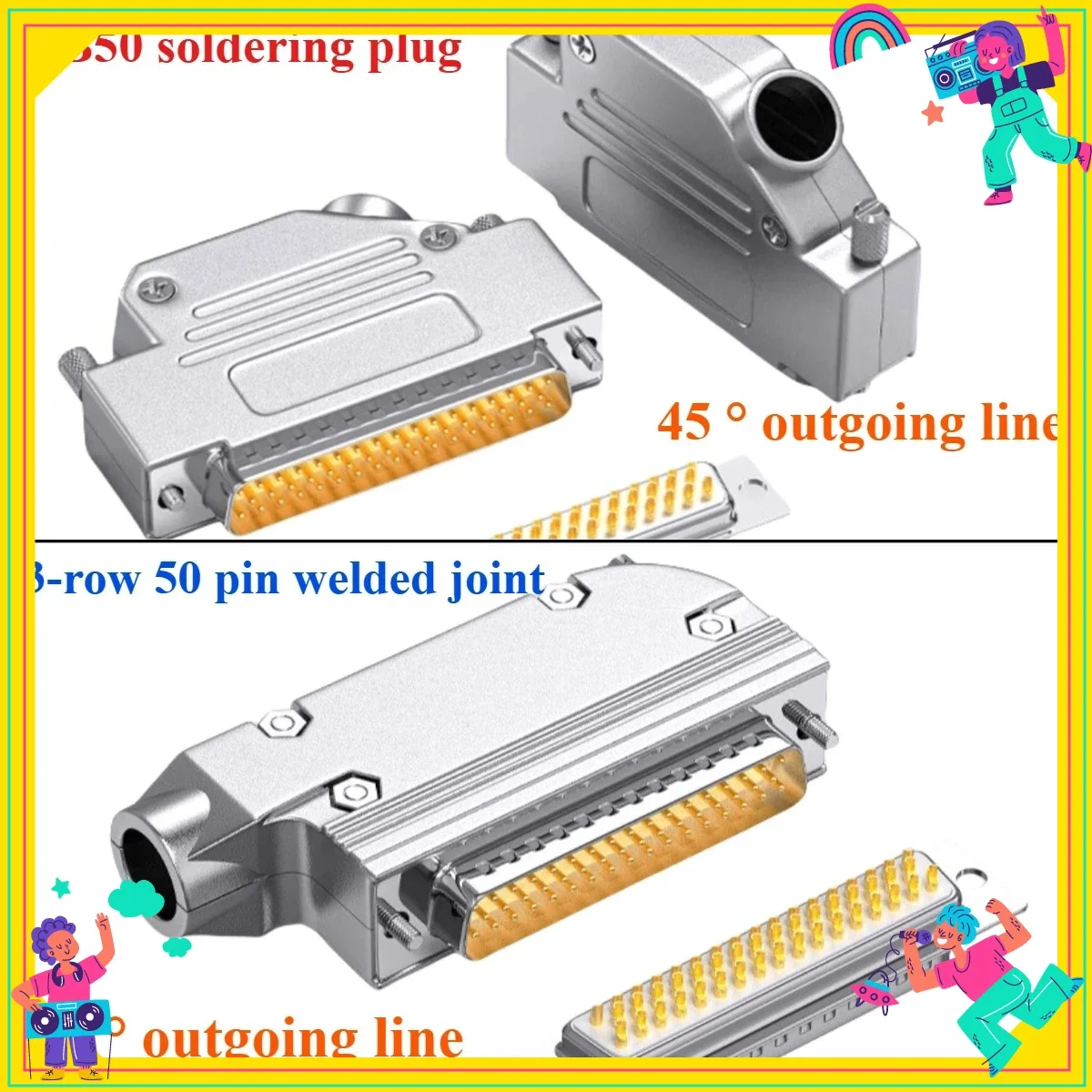 1PCS DB50 Welding Connector 45° 90° Degree Shell Gold-plated 50Pin Male Female Servo Plug Industrial Grade DB 50 Soldering Joint view 3