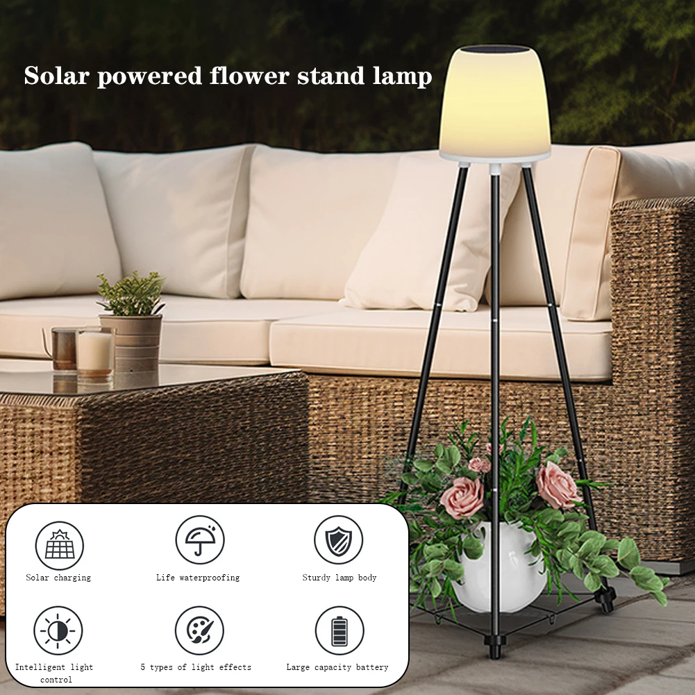 

Сонячні ліхтарі на відкритому повітрі з підставками для рослин, водонепроникний штатив на сонячних батареях, 42 дюйми, 30 лм, зовнішня полиця для квітів, декор для саду