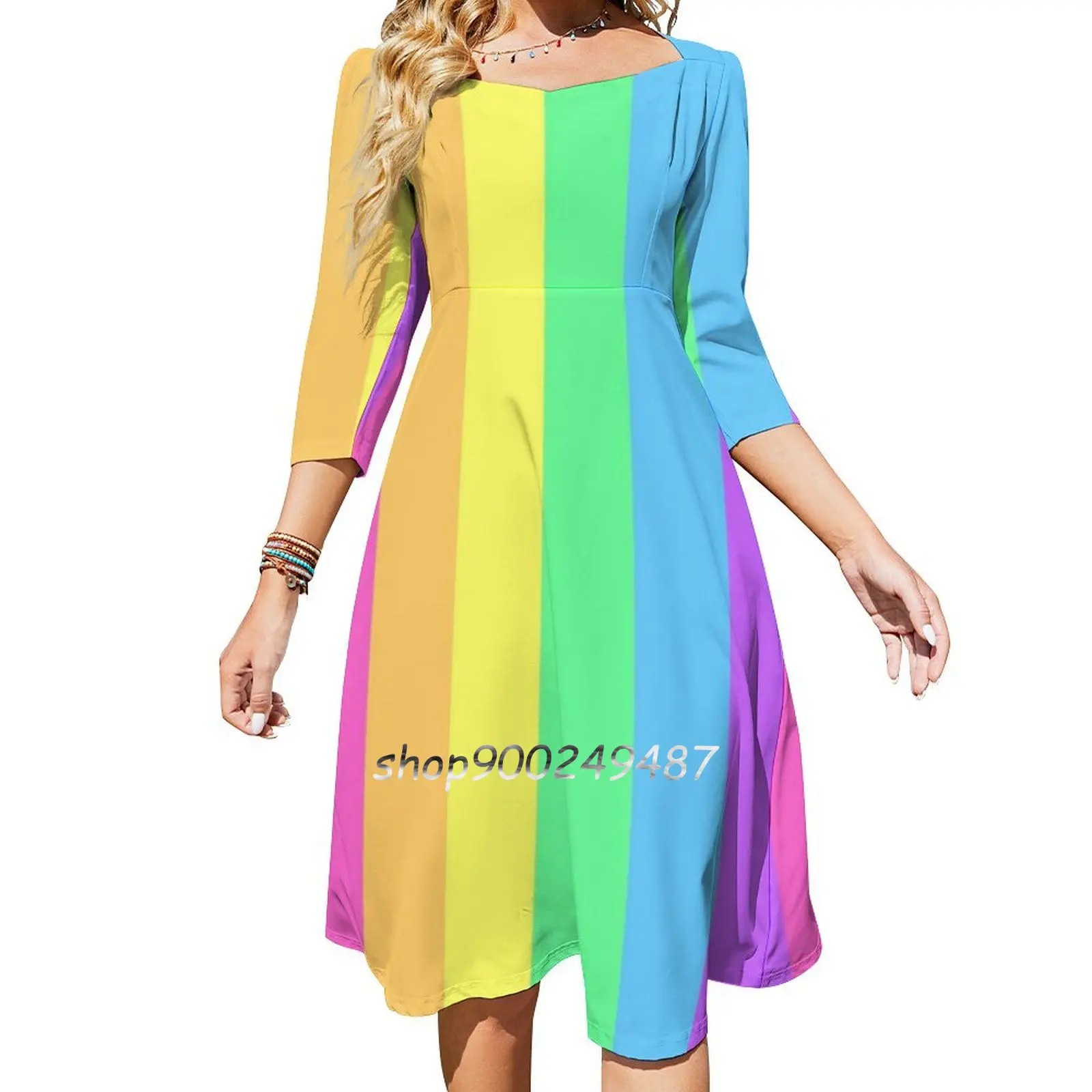 Pastel Rainbow Sherbet Splash Evening Party Dresses Midi Sexy Dress Female Sweet One Piece Dress Korean Rainbow Pastel Rainbow