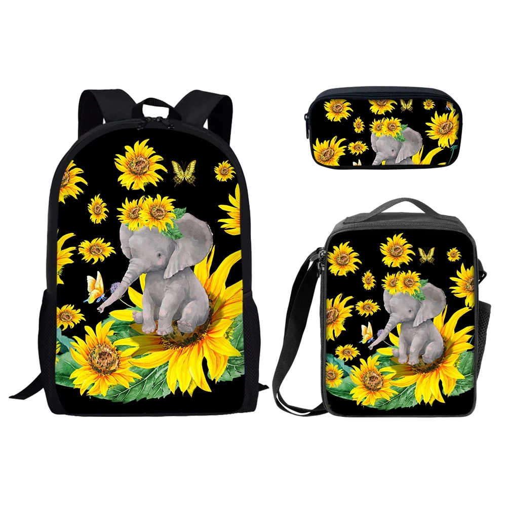 Sonnenblume Baby Elefant druckt 3 teile/satz Schult asche Kinder Notebook Rucksack zurück zur Schule Bücher tasche Geschenk für Jungen Mädchen Teenager