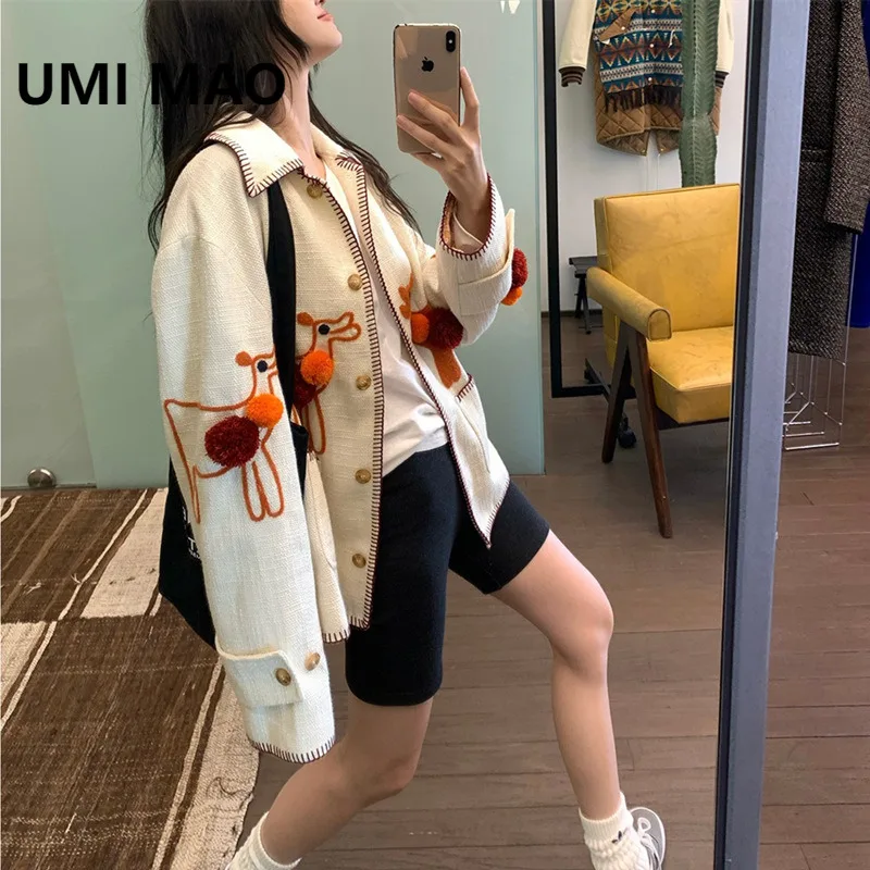 

UMI MAO альпака с вышивкой, тяжелая куртка из конопли, пальто, осень 2021, новое модное уникальное женское пальто