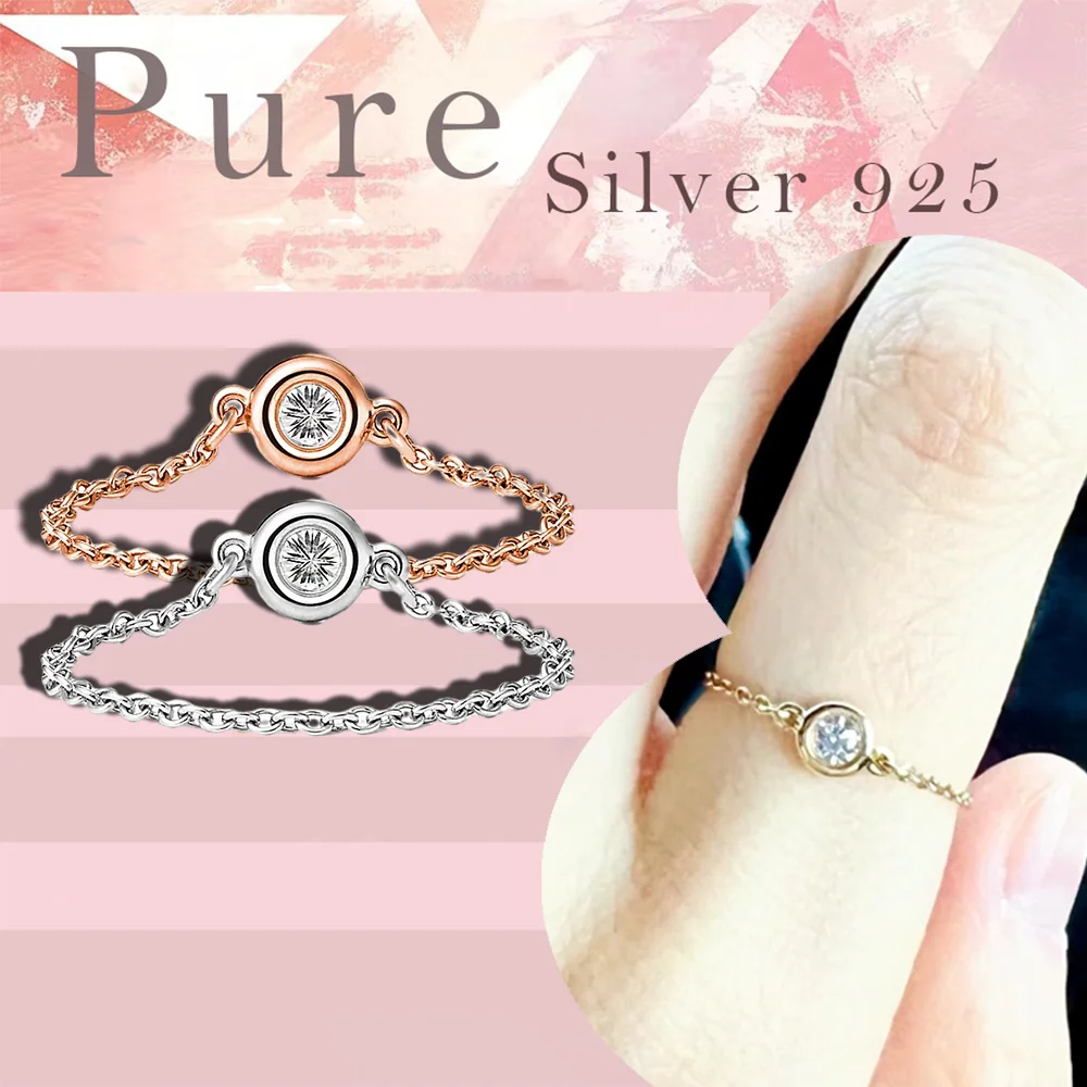 

Exquisite and compact sparkling zircon sterling silver chain ring S925 women's ring, a surprise gift for girlfriends