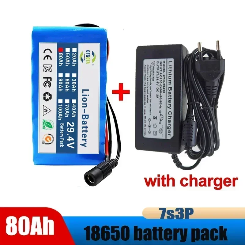 

Electric Bike Moped 24V 80Ah 7S3P 18650 Li-ion Battery Pack 29.4V 80000mAh Electric Scooter Li-Ion Battery Pack + 2A Charger