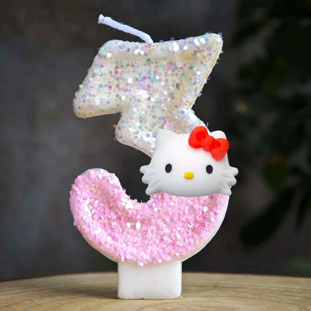 Niedliche Hello Kitty Glitzernde Farbverlauf-Zahlenkerze Kuchendekoration Süßes Thema Kindergeburtstags-Party-Zubehör Mädchen-Baby-Shower-Dekorationen – Detail 27