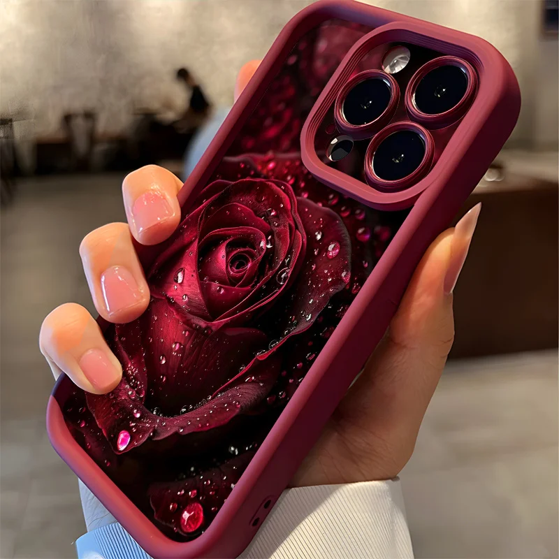 Gorgeous Raindrop Rose Pattern Phone Case For Samsung Galaxy A17 A07 A06 A26 A16 A06 A35 A55 A34 A36 A24 4G 5G Soft Cover