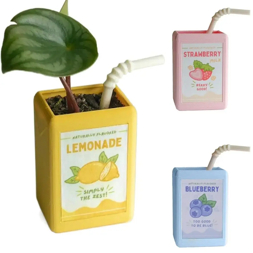 

Compact Lovely Juice Box Flower Pot Breathable Waterproof Indoor Green Plant Planter Portable Creative Funny Flowerpots Home