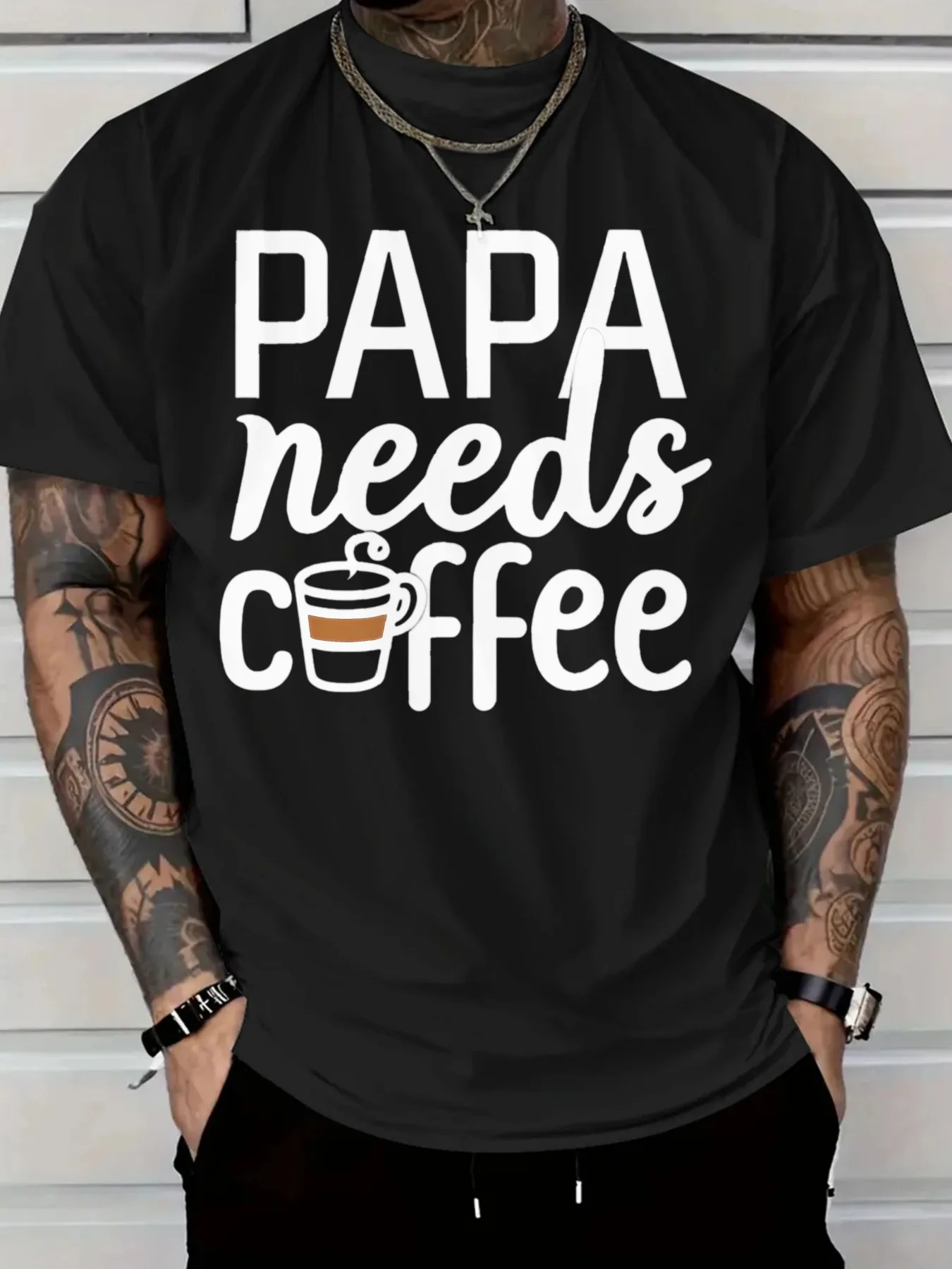 

Новая мужская повседневная футболка из чистого хлопка с рисунком Papa Needs Coffee, дышащая и удобная футболка