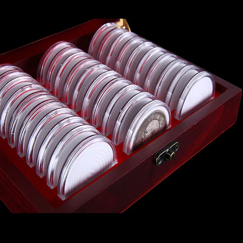 30Pcs Round Coins Case Holders Storage Container Display Cases Wooden Box Commemorative Coins Collection Box