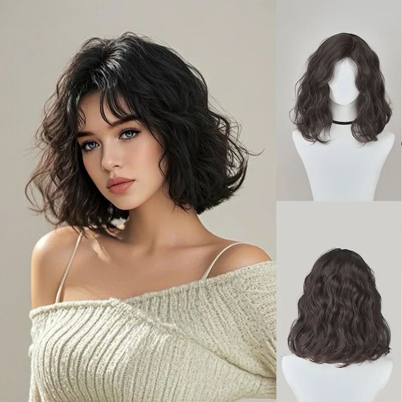 

Summer new simulation small curly hair whole wig full head cover chemical fiber silk wig