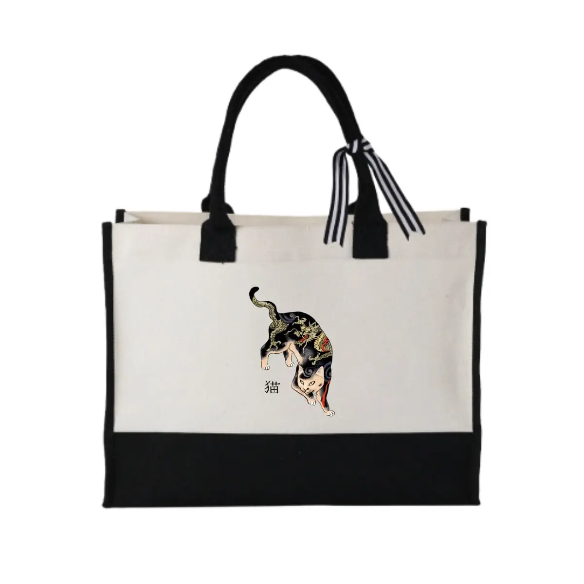 

Складная лоскутная холщовая сумка с рисунком кота дракона для походов и закусок