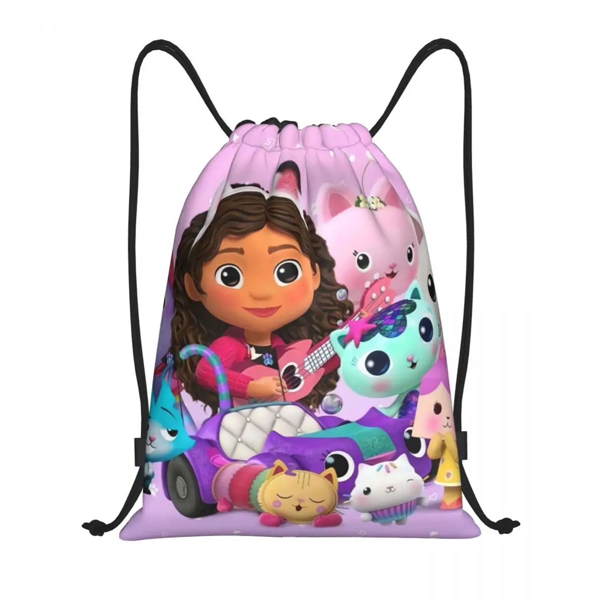 Cartoon Gabbys Dollhouse Drawstring Mochila para Homens, Leve Gym Sports Sackpack, Mercat Bolsas, Personalizado