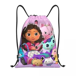 Custom Cartoon Gabbys Dollhouse Drawstring Backpack Bags Men Lightweight Gabby Mercat Gym Sports Sackpack Sacks for Training