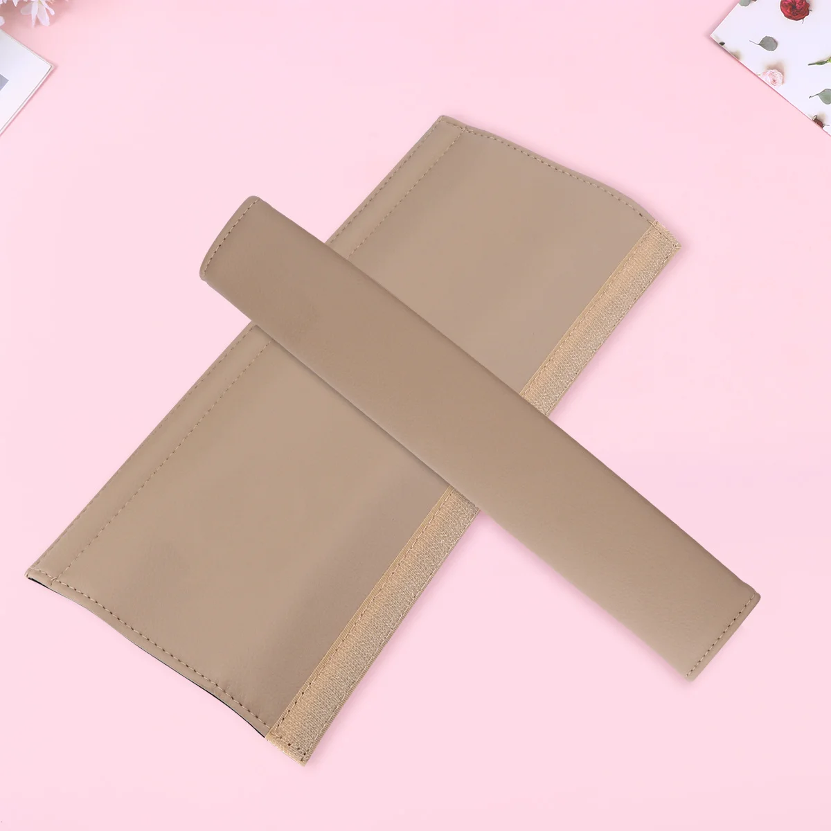 

2Pcs Auto Shoulder Pads Litchi Strap Covers Easy Install Hook and Loop Beige 33cm Safety Belt Covers