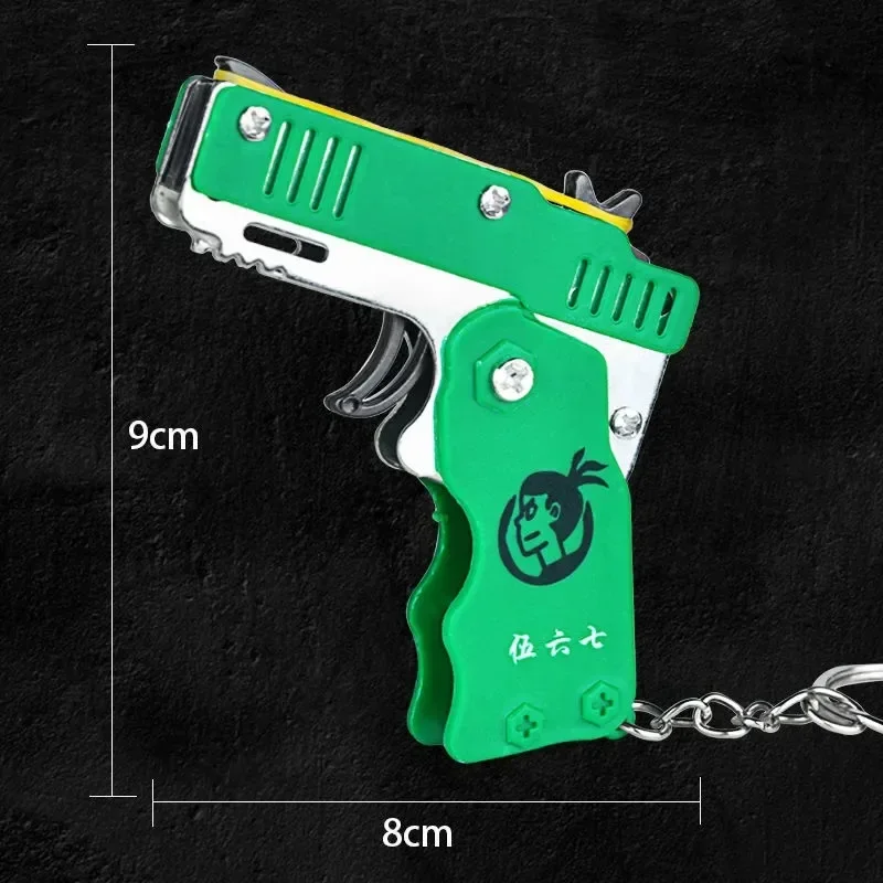 Pistola de borracha dobrável para crianças, pistola clássica de seis tiros, chaveiro de metal de ejeção, acessórios de arma de brinquedo