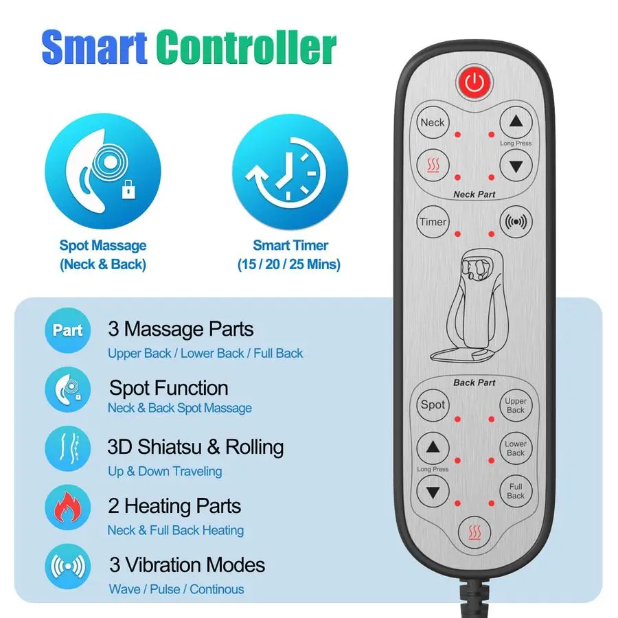 Neck amp Back Massager with Heat, 3D Unique V Neck Roller, Deep Tissue Kneading Massage Chair Pad for Neck, Back amp Shoulders,