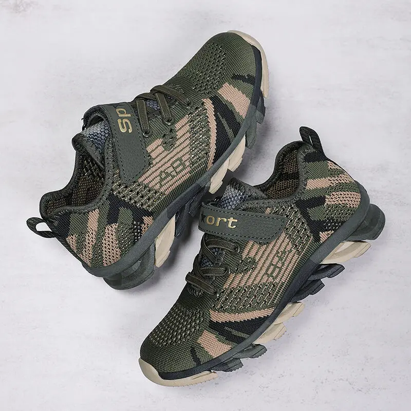 2025 New Kids Running Shoes Children Boys Walking Shoes Outdoor Hiking Camouflage Mesh Knitting Boys Jogging Sneakers