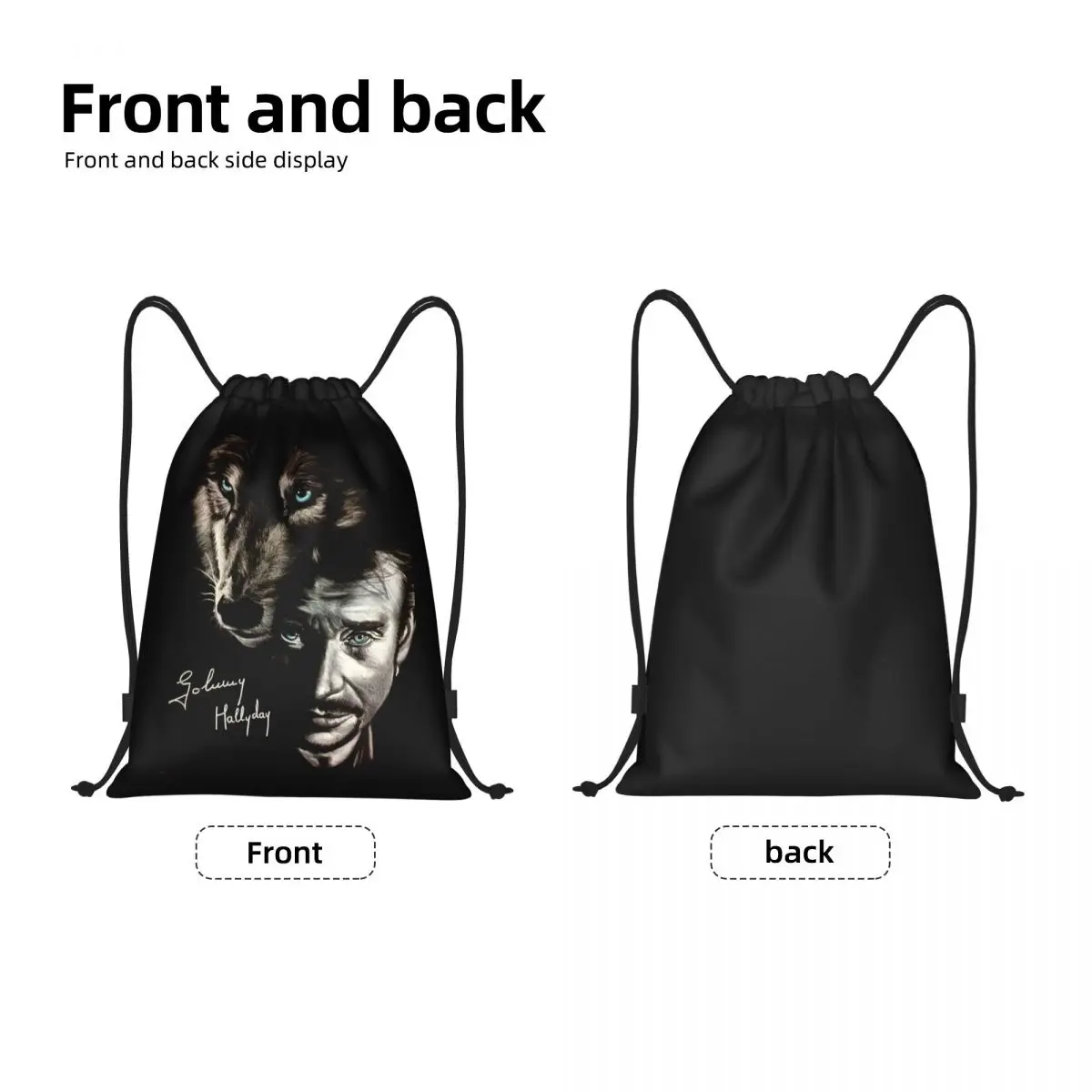 Borsa personalizzata con coulisse Johnny Hallyday e lupo per l'allenamento zaini da Yoga uomo donna francia cantante Rock Star sport Gym Sackpack