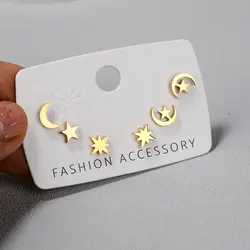 Stainless Steel Fashion Simple Mini Butterfly Heart Star Moon Studs Earrings Set for Women Girls Piercing Earrings Teen Jewelry