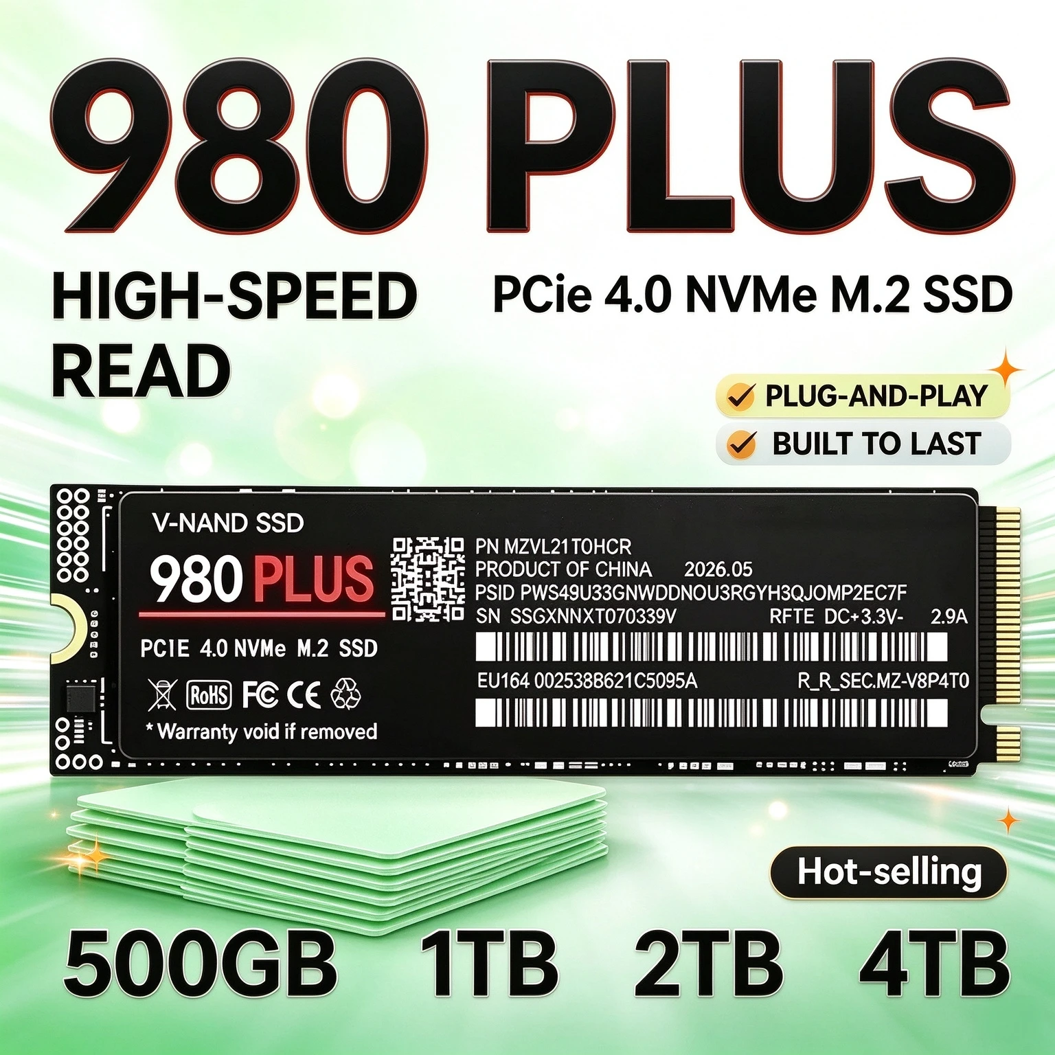 SSD Interno 980 PLUS M.2 2280 NVMe de Alta Velocidade 1TB 2TB 4TB para PS5, Jogos e Mac com Alta Leitura e Escrita