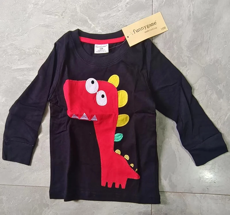 Little maven Spring and Autumn Dinosaur Clothes Casual T-shirt Baby Boys and Girls Cotton Children Tops for Kids 2-7 year