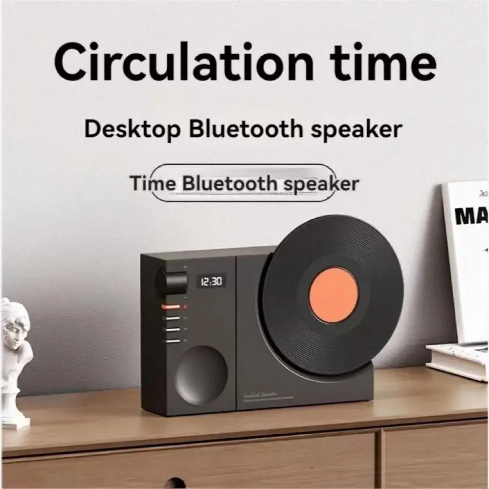 

Bluetooth-колонка с высококачественным звуком, винтажный дизайн, часы с дисплеем, колонка в стиле виниловой пластинки, супербас, ретро-колонка